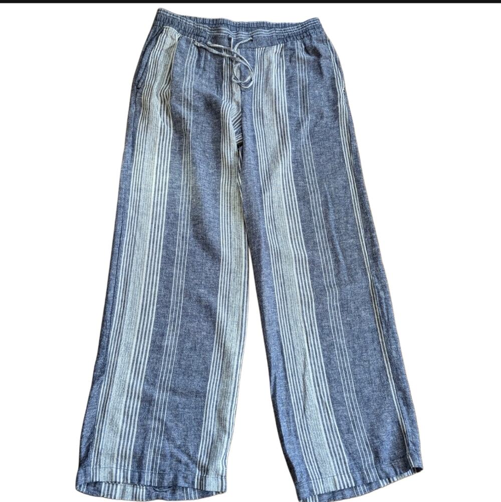 Old Navy High Rise Wide Leg Linen Blend Boho Beach Striped Coastal Pants Small